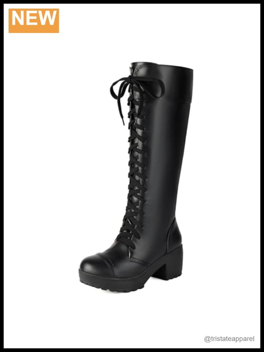 Women's Knee High Combat Boots Goth Platform Lace Up Chunky Heel
